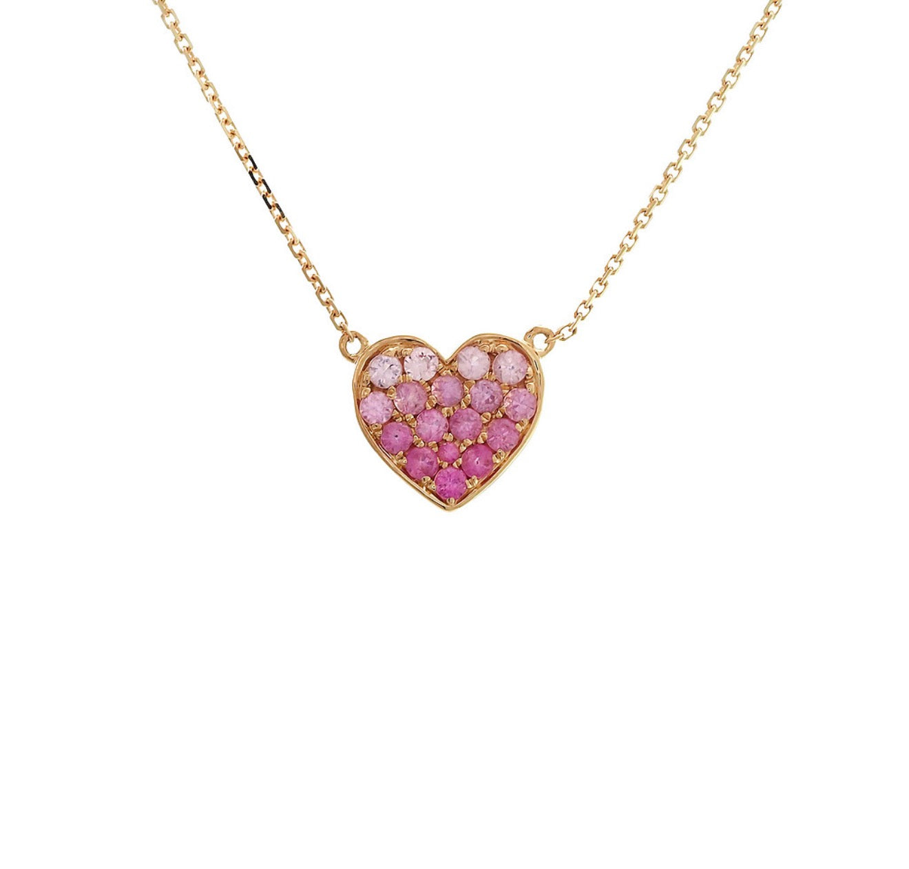 14K Yellow Gold Pink Sapphire Heart Necklace 16 + 2”