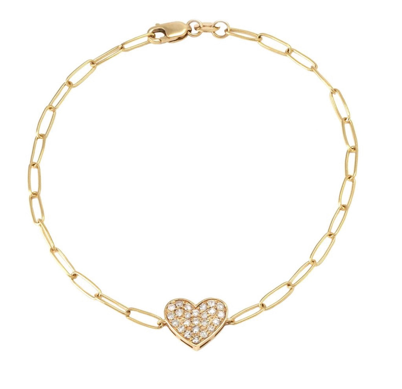 14K Yellow Gold Heart Diamond Bracelet 7”
