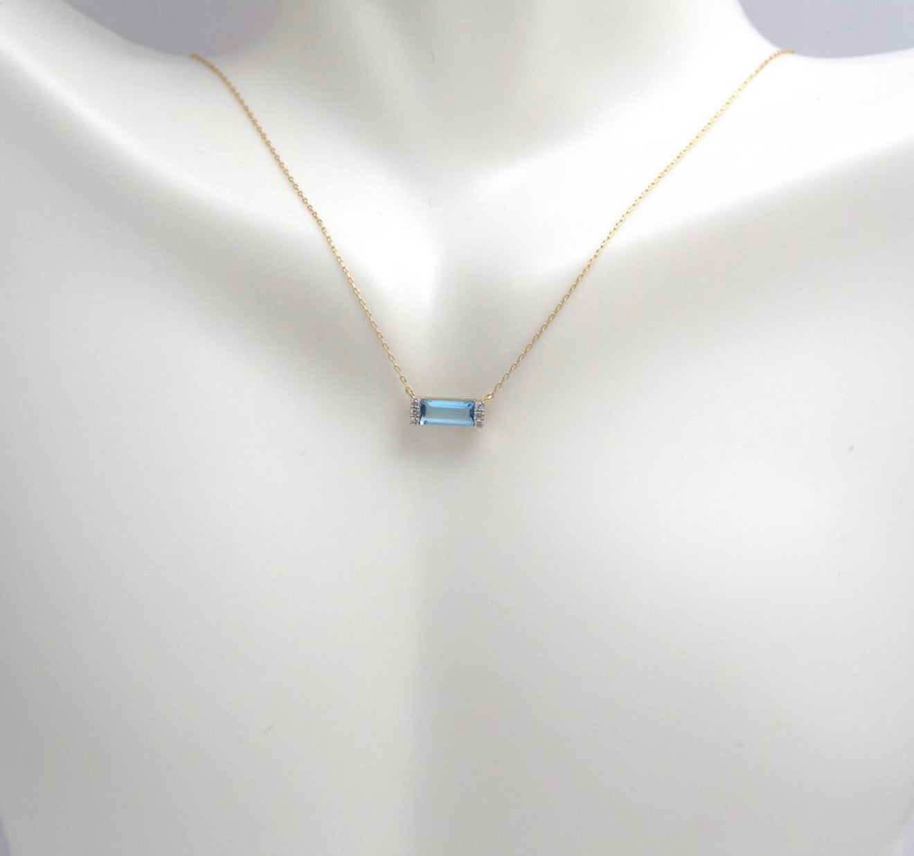 14K Yellow Gold Blue Topaz and Natural Diamonds 16-18” Necklace
