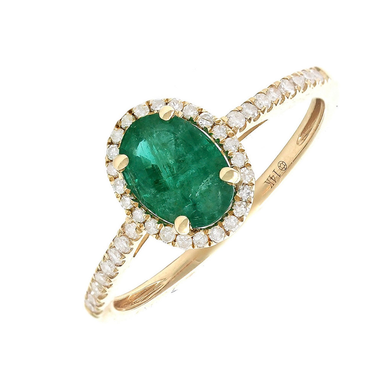 14K Yellow Gold Oval Emerald & Diamond Ring Size 6