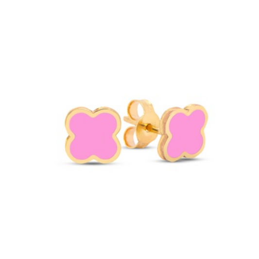14K Gold With Pink Floral Pattern Earrings