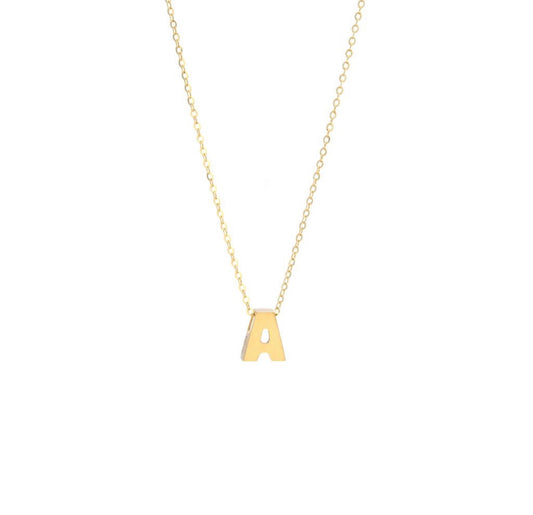 14K Yellow Gold Initial Charm Pendent Necklace 16-18"
